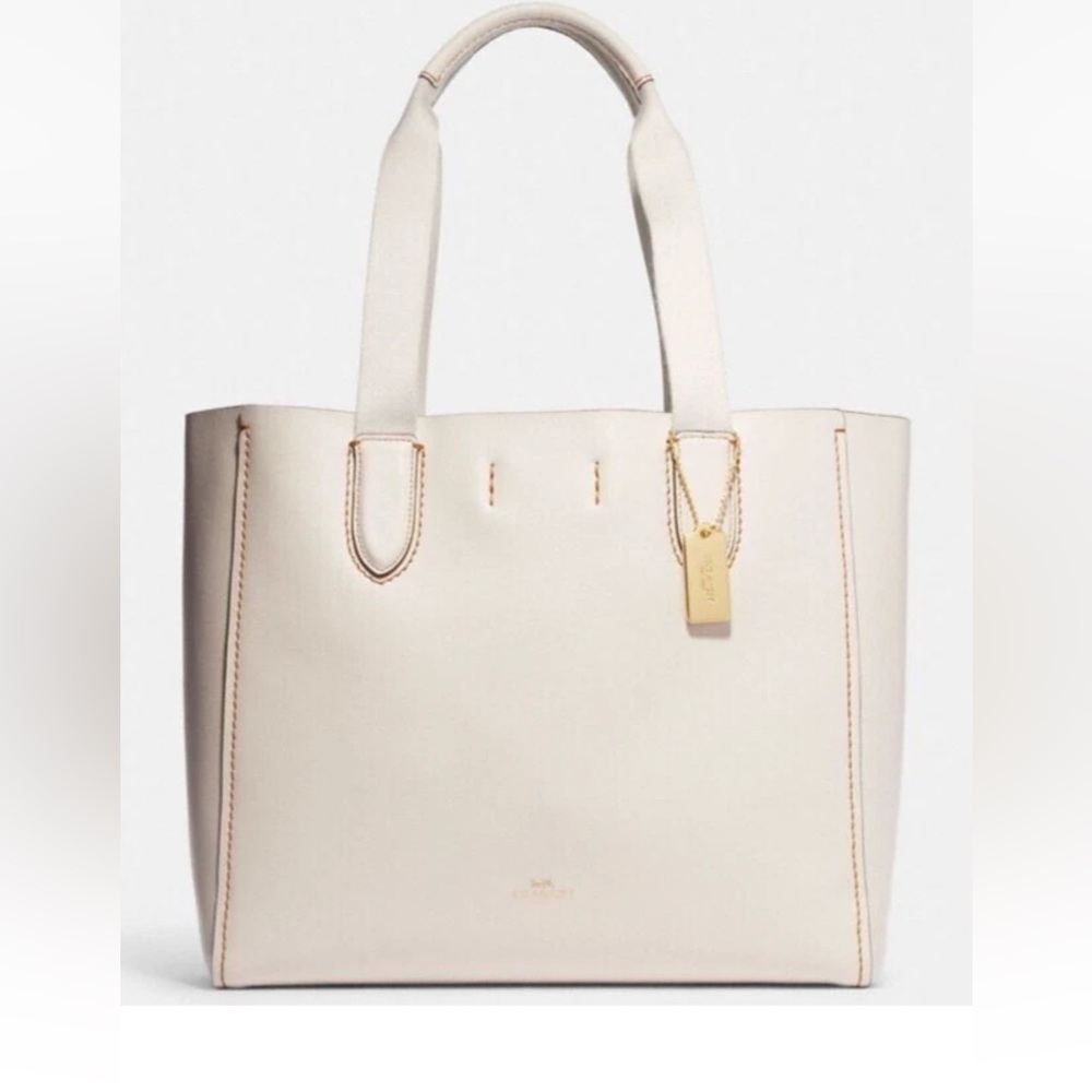 Coach Soft Leather Derby Tote Chalk Ivory White 58660 Gold NWT $350 Retail FS
